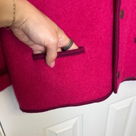 Vintage Giesswein Austrian Wool Jacket Pink Boiled Wool Made in Austria S/M - Picture 6 of 14
